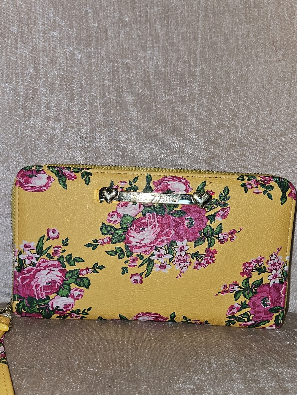 Betsy Design Yellow Floral Zip-Around Wallet with Gold Accent